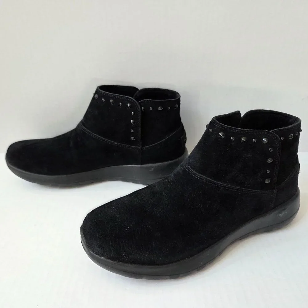 Skechers Boots Womens 9.5 Black Suede On the Go Walk Joy Studded Ankle Booties